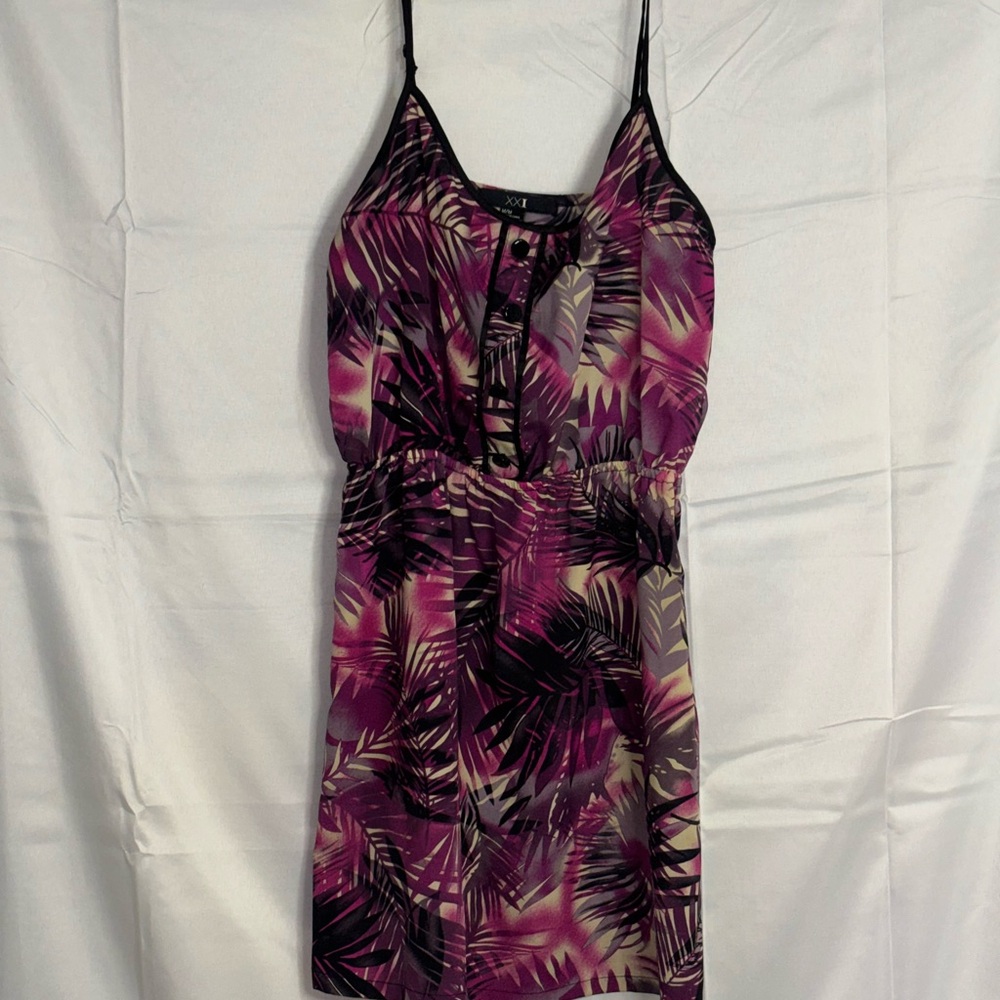 Forever 21 Purple and Black Leaf Print Mini Dress